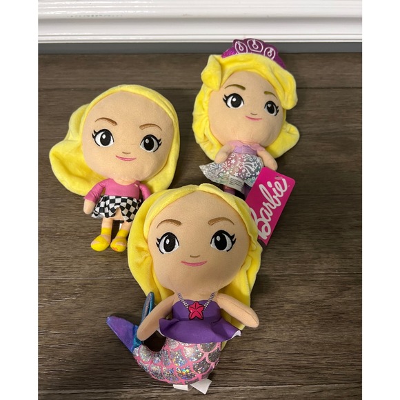 Barbie Plush‎ Dolls Set of 3 Blonde Hair Mermaid Princess Toy Stuffed Animal - Picture 1 of 4